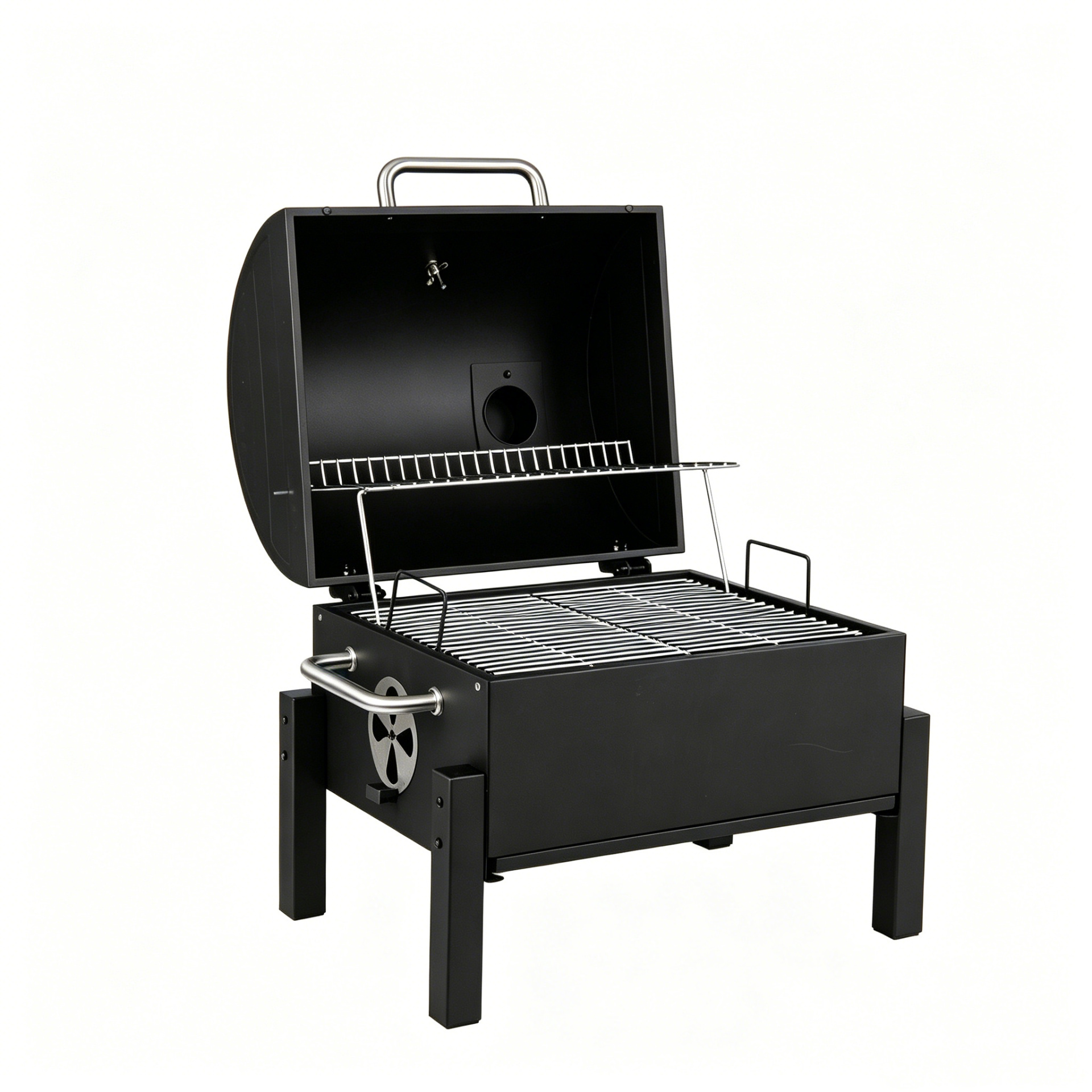 Barbecue-a-carbonella-portatile-con-coperchio-e-2-griglie-mediaId105166933-1783932445.jpg Costway Barbecue a carbonella portatile con coperchio e 2 griglie, Vassoio carbonella regolabile e termometro per campeggio BBQ - immagine 1