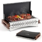 Costway Barbecue a carbonella portatile con griglia regolabile in altezza, Barbecue carbone da tavolo con vaschetta in smalto rimovibile S - immagine 3