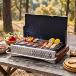 Costway Barbecue a carbonella portatile con griglia regolabile in altezza, Barbecue carbone da tavolo con vaschetta in smalto rimovibile L - immagine 2