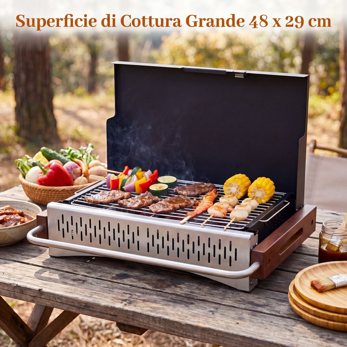 Costway Barbecue a carbonella portatile con griglia regolabile in altezza, Barbecue carbone da tavolo con vaschetta in smalto rimovibile L - immagine 6