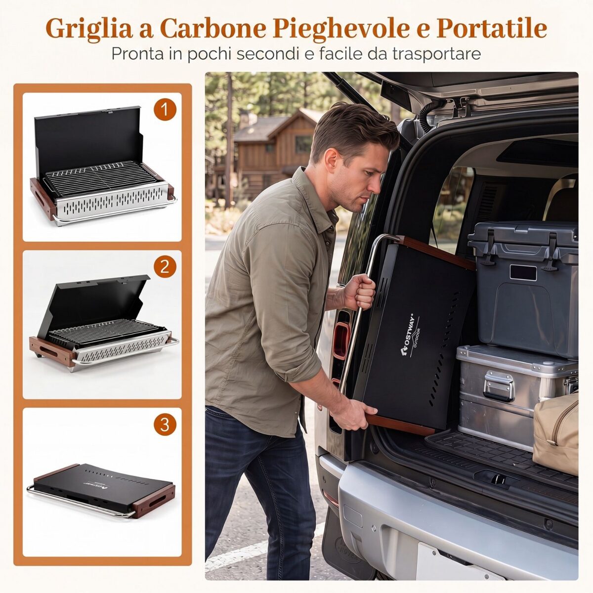 Costway Barbecue a carbonella portatile con griglia regolabile in altezza, Barbecue carbone da tavolo con vaschetta in smalto rimovibile L - immagine 7