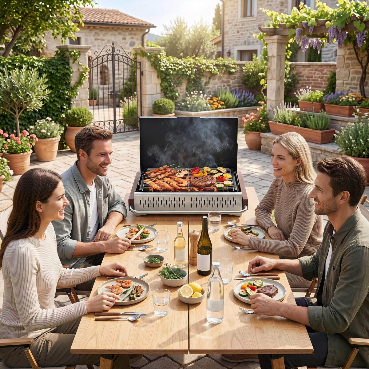 Costway Barbecue a carbonella portatile con griglia regolabile in altezza, Barbecue carbone da tavolo con vaschetta in smalto rimovibile L - immagine 3