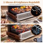 Costway Barbecue a carbonella portatile con griglia regolabile in altezza, Barbecue carbone da tavolo con vaschetta in smalto rimovibile L - immagine 9