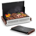 Costway Barbecue a carbonella portatile con griglia regolabile in altezza, Barbecue carbone da tavolo con vaschetta in smalto rimovibile L - immagine 4
