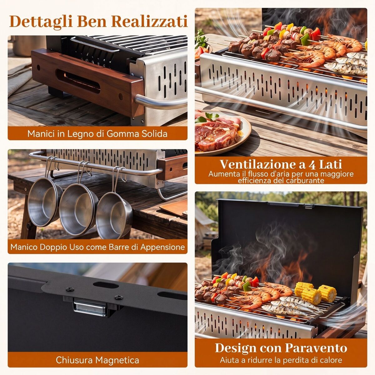 Costway Barbecue a carbonella portatile con griglia regolabile in altezza, Barbecue carbone da tavolo con vaschetta in smalto rimovibile L - immagine 10