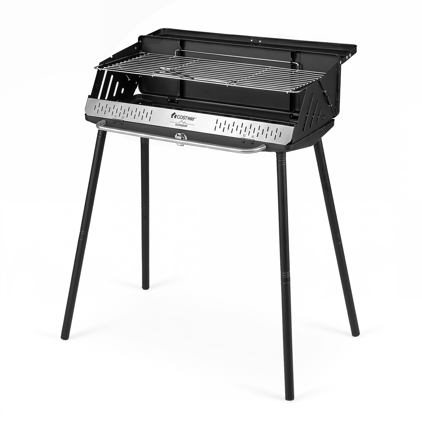 Barbecue-carbonella-con-griglia-regolabile-in-altezza-paravento-laterali-mediaId105140845-1782459748.jpg Costway Barbecue carbonella con griglia regolabile in altezza paravento laterali, Barbecue con gambe smontabili pinza per carbone - immagine 1