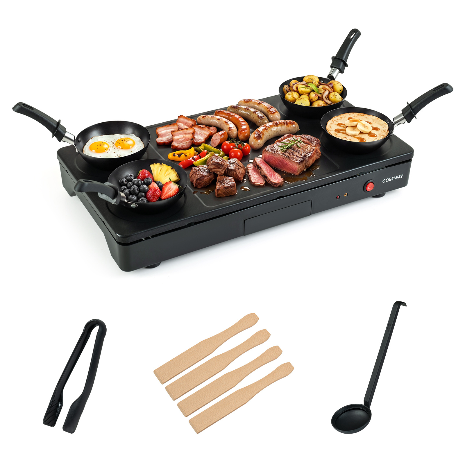 Barbecue-elettrico-da-tavolo-1000-w-mediaId105147064-1782979525.jpg Costway Barbecue elettrico da tavolo 1000w piastra antiaderente per raclette e bistecca con 4 padelle e accessori, Griglia elettrica da tavolo - immagine 1