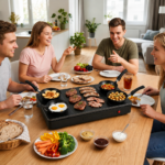 Costway Barbecue elettrico da tavolo 1000w piastra antiaderente per raclette e bistecca con 4 padelle e accessori, Griglia elettrica da tavolo - immagine 8