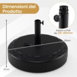 Costway Base ombrellone da giardino con acqua e sabbia 52 kg, Supporto rotondo con maniglia e manopola regolabile - immagine 5