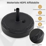 Costway Base ombrellone da giardino con acqua e sabbia 52 kg, Supporto rotondo con maniglia e manopola regolabile - immagine 7
