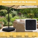 Costway Base per ombrellone a braccio con ruote e barra metallica a croce, Base riempibile con sabbia bagnata per giardino e piscina - immagine 6