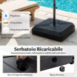 Costway Base per ombrellone a braccio con ruote e barra metallica a croce, Base riempibile con sabbia bagnata per giardino e piscina - immagine 7
