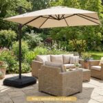 Costway Base per ombrellone a braccio con ruote e barra metallica a croce, Base riempibile con sabbia bagnata per giardino e piscina - immagine 4
