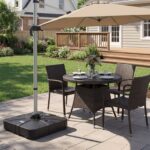 Costway Base per ombrellone da esterno con braccio a cantiere da 130 kg, Base quadrata con ruote riempibile per giardino Nero - immagine 2