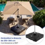 Costway Base per ombrellone da esterno con braccio a cantiere da 130 kg, Base quadrata con ruote riempibile per giardino Nero - immagine 8