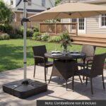 Costway Base per ombrellone da esterno con braccio a cantiere da 130 kg, Base quadrata con ruote riempibile per giardino Nero - immagine 6
