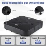 Costway Base per ombrellone da esterno con braccio a cantiere da 130 kg, Base quadrata con ruote riempibile per giardino Nero - immagine 11