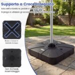 Costway Base per ombrellone da esterno con braccio a cantiere da 130 kg, Base quadrata con ruote riempibile per giardino Nero - immagine 9