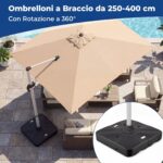 Costway Base per ombrellone da esterno con ruote 210 kg supporto pesante, Base quadrata riempibile con acqua e sabbia per giardino Nero - immagine 5