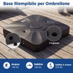 Costway Base per ombrellone da esterno con ruote 210 kg supporto pesante, Base quadrata riempibile con acqua e sabbia per giardino Nero - immagine 7