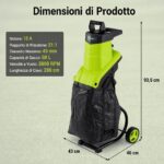 Costway Biotrituratore elettrico 2500 w cippatore trita legno per rami e arbusti 45 mm, Trinciatrice da giardino a rullo Verde - immagine 4