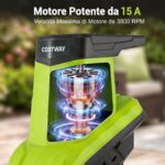 Costway Biotrituratore elettrico 2500 w cippatore trita legno per rami e arbusti 45 mm, Trinciatrice da giardino a rullo Verde - immagine 5