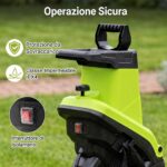 Costway Biotrituratore elettrico 2500 w cippatore trita legno per rami e arbusti 45 mm, Trinciatrice da giardino a rullo Verde - immagine 9