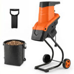 Costway Biotrituratore elettrico 2500 w cippatore trita legno per rami e arbusti 45 mm, Trinciatrice da giardino a rullo Arancione