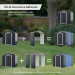 Costway Capanno degli attrezzi di metallo con 2 kit di estensione abbinato, Casetta da giardino con estensione per casetta - immagine 7