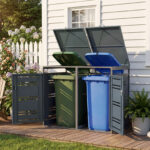 Costway Capanno esterno per bidoni della spazzatura con porte blocchettabili con chiavi, Rifugio per bidoni per patio cortile e giardino 1 Pezzo Grigio - immagine 2