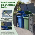 Costway Capanno esterno per bidoni della spazzatura con porte blocchettabili con chiavi, Rifugio per bidoni per patio cortile e giardino 1 Pezzo Grigio - immagine 8