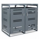 Costway Capanno esterno per bidoni della spazzatura con porte blocchettabili con chiavi, Rifugio per bidoni per patio cortile e giardino 2 Pezzi Grigio - immagine 5