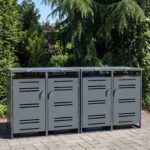 Costway Capanno esterno per bidoni della spazzatura con porte blocchettabili con chiavi, Rifugio per bidoni per patio cortile e giardino 2 Pezzi Grigio - immagine 4