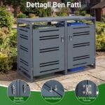 Costway Capanno esterno per bidoni della spazzatura con porte blocchettabili con chiavi, Rifugio per bidoni per patio cortile e giardino 2 Pezzi Grigio - immagine 9