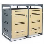 Costway Capanno esterno per bidoni della spazzatura con porte blocchettabili con chiavi, Rifugio per bidoni per patio cortile e giardino 2 Pezzi Giallo - immagine 5