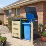 Costway Capanno esterno per bidoni della spazzatura con porte blocchettabili con chiavi, Rifugio per bidoni per patio cortile e giardino 2 Pezzi Giallo - immagine 3