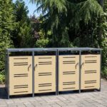 Costway Capanno esterno per bidoni della spazzatura con porte blocchettabili con chiavi, Rifugio per bidoni per patio cortile e giardino 2 Pezzi Giallo - immagine 4