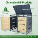 Costway Capanno esterno per bidoni della spazzatura con porte blocchettabili con chiavi, Rifugio per bidoni per patio cortile e giardino 2 Pezzi Giallo - immagine 6