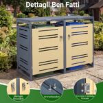 Costway Capanno esterno per bidoni della spazzatura con porte blocchettabili con chiavi, Rifugio per bidoni per patio cortile e giardino 2 Pezzi Giallo - immagine 8