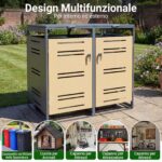 Costway Capanno esterno per bidoni della spazzatura con porte blocchettabili con chiavi, Rifugio per bidoni per patio cortile e giardino 2 Pezzi Giallo - immagine 7