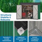 Costway Capannone da giardino per stoccaggio con design a tetto inclinato, Casa per attrezzi da giardino con 2 porte Verde - immagine 7