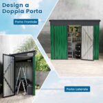Costway Capannone da giardino per stoccaggio con design a tetto inclinato, Casa per attrezzi da giardino con 2 porte Verde - immagine 8