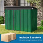 Costway Capannone da giardino per stoccaggio con design a tetto inclinato, Casa per attrezzi da giardino con 2 porte Verde - immagine 9
