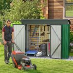 Costway Capannone da giardino per stoccaggio con design a tetto inclinato, Casa per attrezzi da giardino con 2 porte Verde - immagine 2