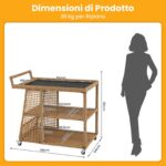 Costway Carrello bar da esterno con 4 ruote 3 ripiani aperto e maniglia laterale, Carrello portavivande in rattan - immagine 6