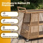 Costway Carrello bar da esterno con 4 ruote 3 ripiani aperto e maniglia laterale, Carrello portavivande in rattan - immagine 11