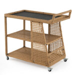 Costway Carrello bar da esterno con 4 ruote 3 ripiani aperto e maniglia laterale, Carrello portavivande in rattan