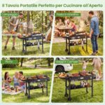 Costway Carrello barbecue pieghevole 4 ruote con portaspezie e magnete, Tavolo da griglia per giardino con apribottiglie e ganci - immagine 8