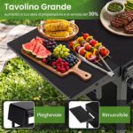Costway Carrello barbecue pieghevole 4 ruote con portaspezie e magnete, Tavolo da griglia per giardino con apribottiglie e ganci - immagine 12