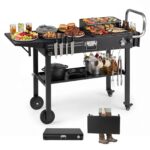 Costway Carrello barbecue pieghevole 4 ruote con portaspezie e magnete, Tavolo da griglia per giardino con apribottiglie e ganci - immagine 3